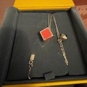 Fendi Enamelled Cube Pendant in Metallic